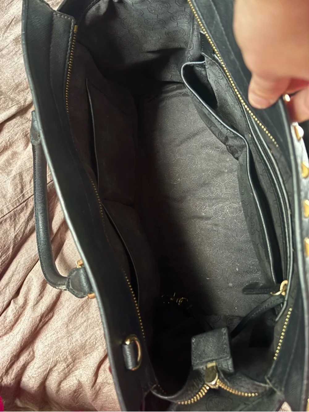 Michael Kors large Selma Black Saffiano Leather Studded Tote